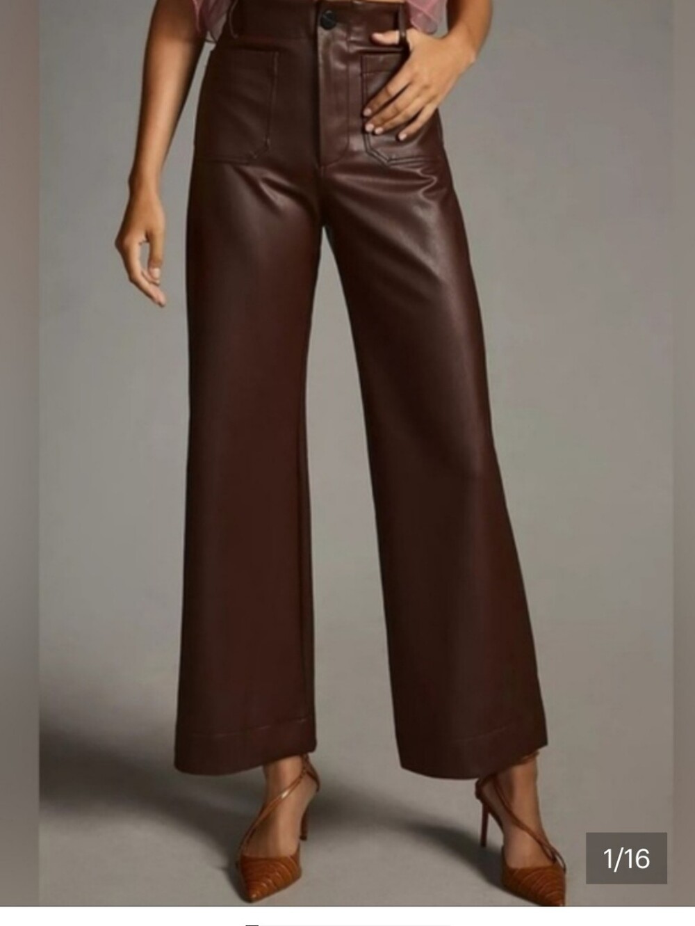 Anthropologie Maeve Colette Wide-Leg Faux Leather Pants — Dark Brown